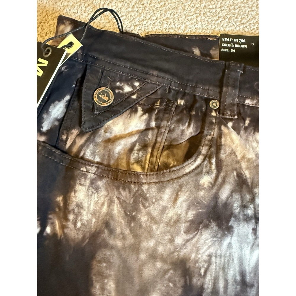 MAKOBI Brown Tie-Dye Mens 54x33 Comfort Fit Waist Jeans Urban Designer NEW - Picture 3 of 14
